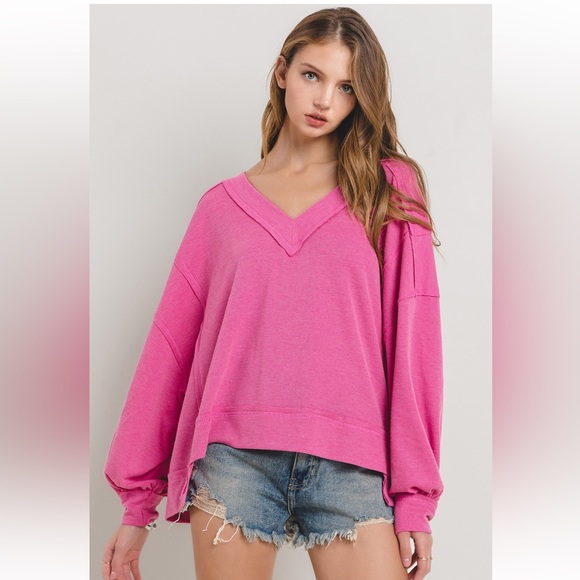 02 Boho Seam Detail V-neck Knit Top - Picture 2 of 5